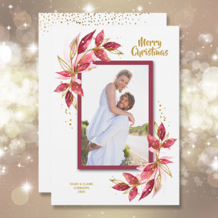 Elegant Watercolor Christmas Greenery Photo Holiday Card