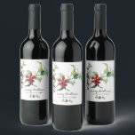 Elegant Watercolor Christmas Holly Berries Name Wine Label<br><div class="desc">A beautiful wine label in classic Christmas watercolor holly and berries with a script and modern typography. Easily customise a bottle of wine and make it 100% your own by adding a label! Perfect for these holiday parties or as a gift. Message me if you need assistance or have any...</div>