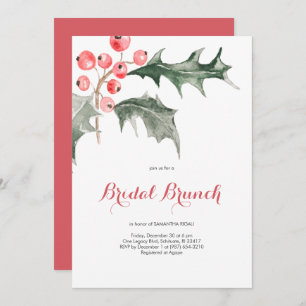 Elegant Watercolor Christmas Holly Bridal Brunch Invitation