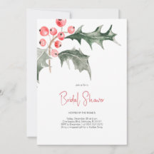 Elegant Watercolor Christmas Holly Bridal Shower