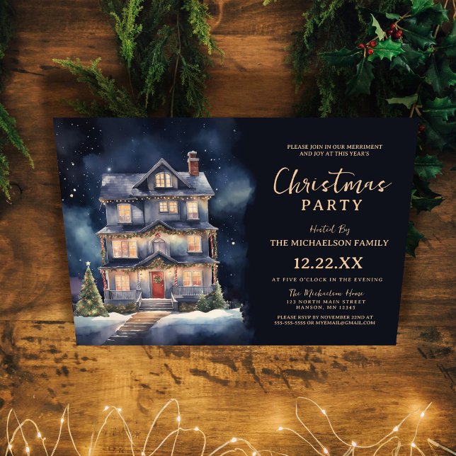 Elegant Watercolor Christmas House Party  Invitation (Creator Uploaded)