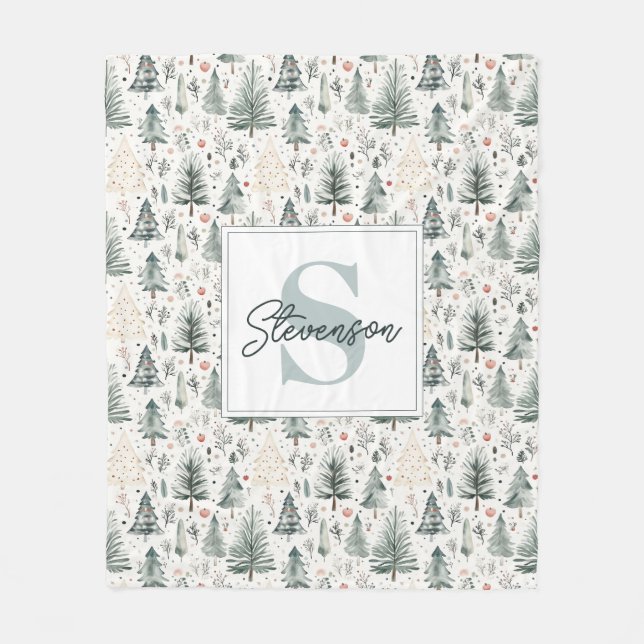 Elegant Watercolor Christmas Neutral Aesthetic  Fleece Blanket (Front)