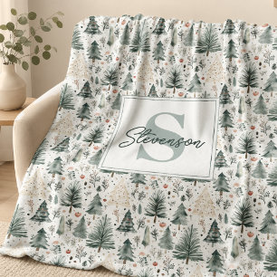 Elegant Watercolor Christmas Neutral Aesthetic  Fleece Blanket
