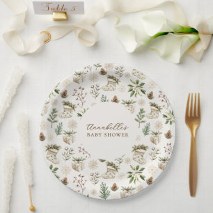 Elegant Watercolor Christmas or Winter Baby Shower Paper Plate