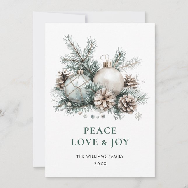 Elegant Watercolor Christmas Ornament Greeting Holiday Card (Front)