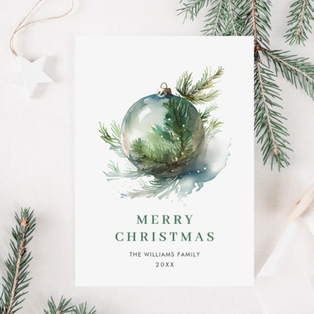 Elegant Watercolor Christmas Ornament Greeting Holiday Card (Creator Uploaded)