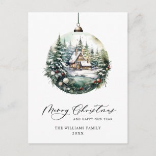 Elegant Watercolor Christmas Ornament Holiday Postcard