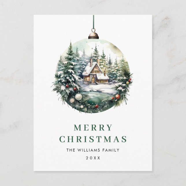 Elegant Watercolor Christmas Ornament Holiday Postcard (Front)