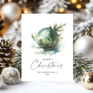Elegant Watercolor Christmas Ornament Holiday Postcard