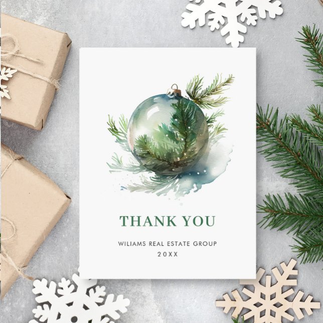 Elegant Watercolor Christmas Ornament  Thank You Postcard (Creator Uploaded)