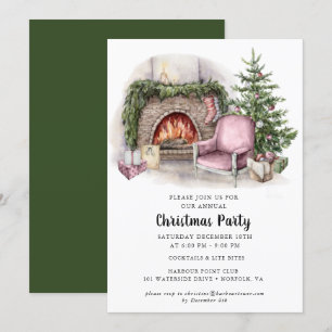 Elegant Watercolor Christmas Party Invitation
