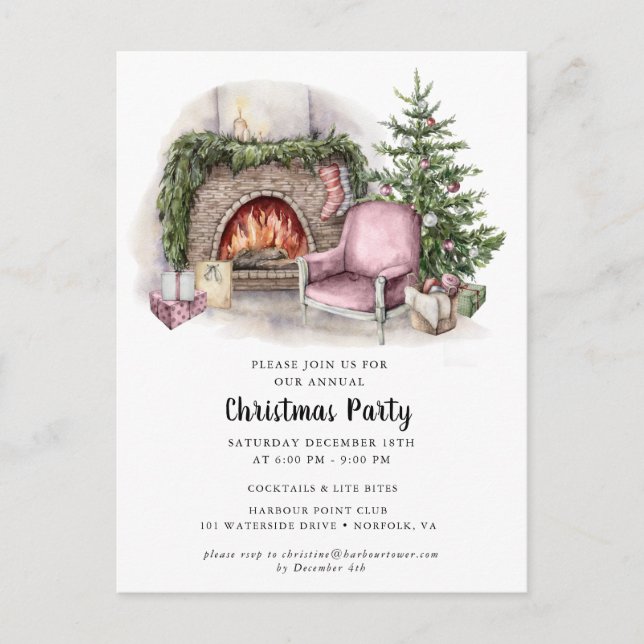 Elegant Watercolor Christmas Party Invitation  Postcard (Front)
