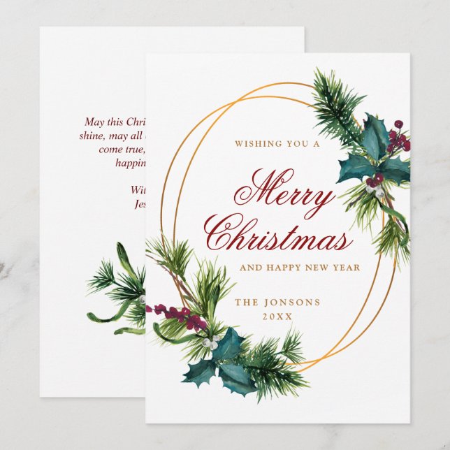 Elegant Watercolor Christmas Pine Cone Greeting Holiday Card (Front/Back)