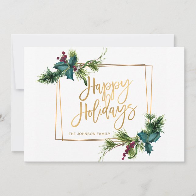 Elegant Watercolor Christmas Pine Cone Greeting Holiday Card (Front)