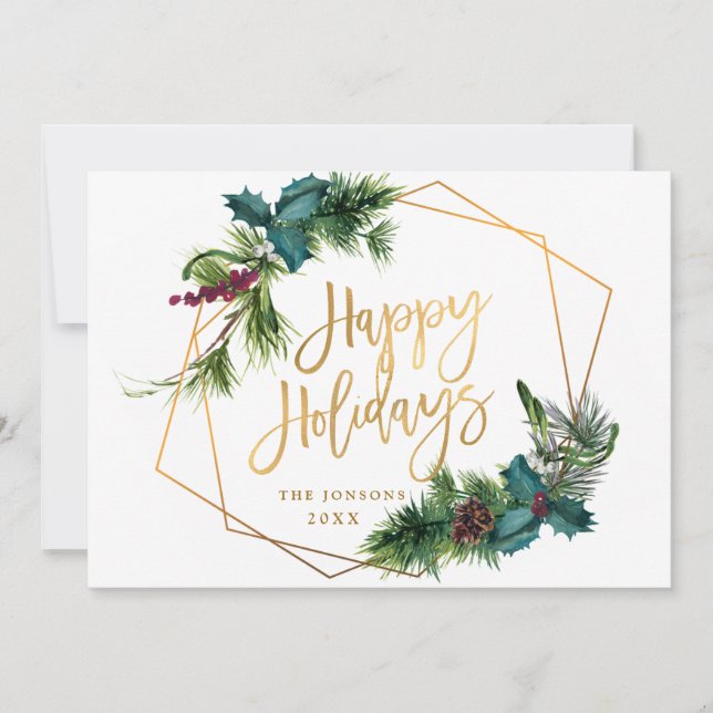 Elegant Watercolor Christmas Pine Cone Greeting Holiday Card (Front)