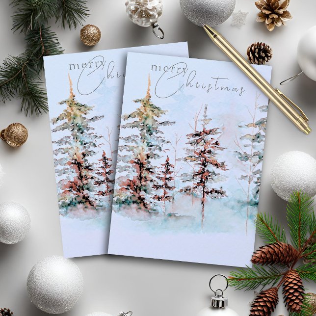 Elegant Watercolor Christmas Pine Forest Holiday Card (Creator Uploaded)