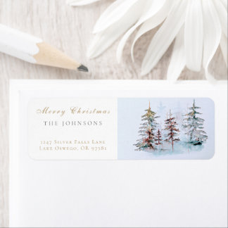 Elegant Watercolor Christmas Pine Return Address