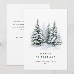 Elegant Watercolor Christmas Pine Tree Corporate Holiday Card