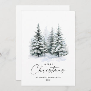 Elegant Watercolor Christmas Pine Tree Corporate Holiday Card