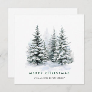 Elegant Watercolor Christmas Pine Tree Corporate Holiday Card