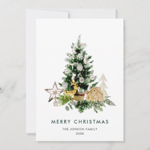 Elegant Watercolor Christmas Pine Tree Greeting Holiday Card