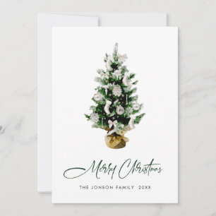 Elegant Watercolor Christmas Pine Tree Greeting Holiday Card