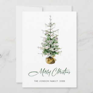 Elegant Watercolor Christmas Pine Tree Greeting Holiday Card