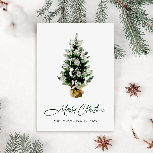 Elegant Watercolor Christmas Pine Tree Greeting Holiday Card (Creator Uploaded)