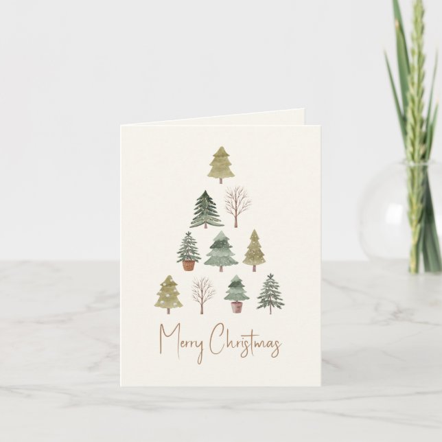 Elegant Watercolor Christmas Pine Trees Non Photo Holiday Card (Front)