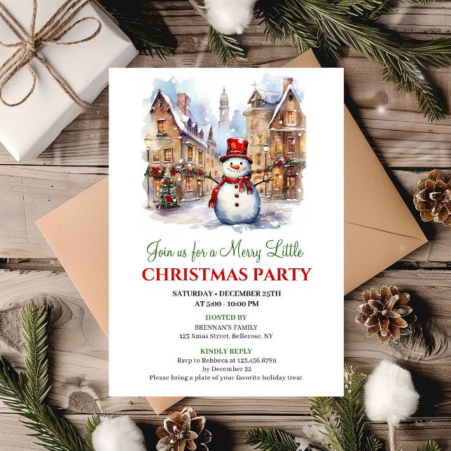 Elegant watercolor Christmas scene party invite (Elegant watercolor Christmas scene party invite)