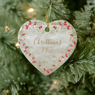 Elegant Watercolor Christmas Script Year Heart Ceramic Tree Decoration