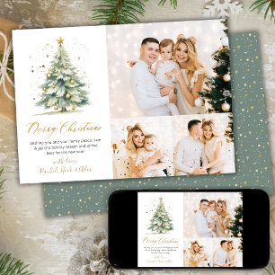 Elegant Watercolor Christmas Tree 3 Multi Photo Holiday Card