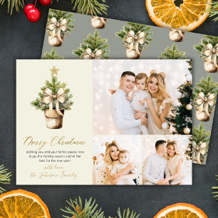 Elegant Watercolor Christmas Tree 3 Photo Collage  Holiday Card