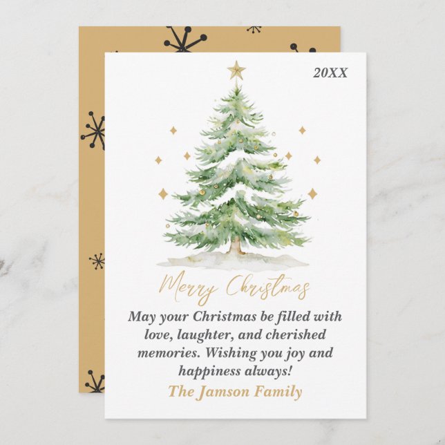 Elegant Watercolor Christmas Tree Card (Front/Back)