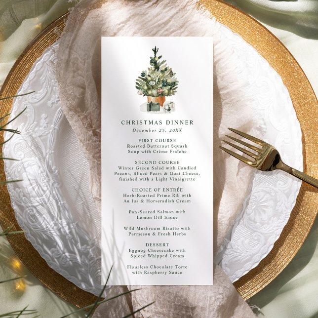 Elegant Watercolor Christmas Tree Christmas Dinner Menu (Creator Uploaded)