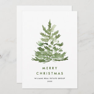Elegant Watercolor Christmas Tree Corporate Holiday Card