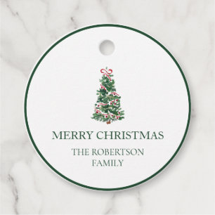 Elegant Watercolor Christmas Tree Family Favour Tags