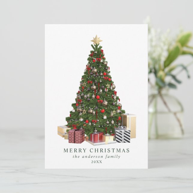 Elegant Watercolor Christmas Tree  Holiday Card (Standing Front)