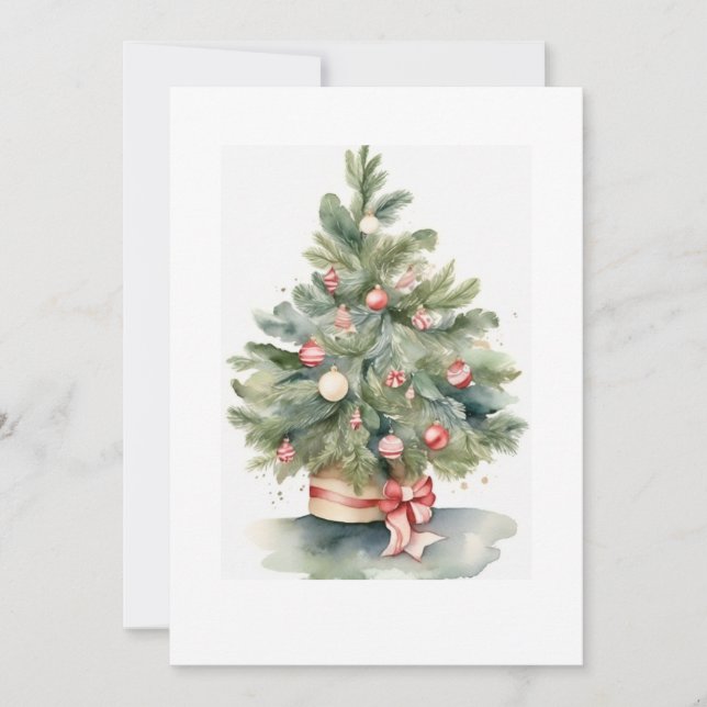 Elegant Watercolor Christmas Tree Holiday Card (Front)