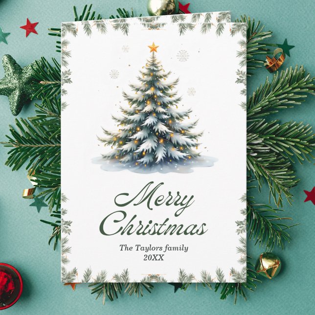 Elegant Watercolor Christmas Tree Holiday Card (Elegant Watercolor Christmas Tree Folded Holiday Card)