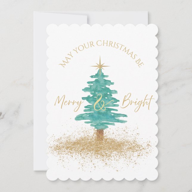 Elegant Watercolor Christmas Tree  Holiday Card (Front)