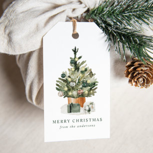 Elegant Watercolor Christmas Tree Holiday Gift Tags