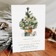 Elegant Watercolor Christmas Tree Holiday Party
