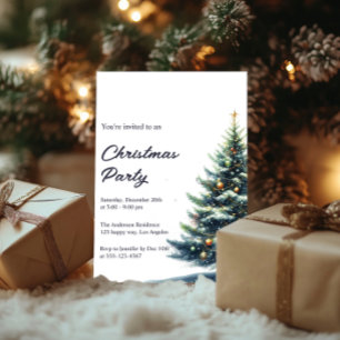 Elegant Watercolor Christmas Tree Holiday Party Invitation