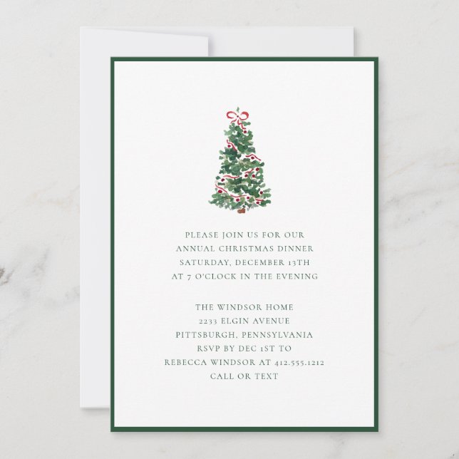 Elegant Watercolor Christmas Tree Holiday Party  Invitation (Front)