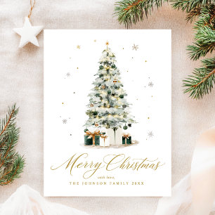 Elegant Watercolor Christmas Tree Holiday Postcard