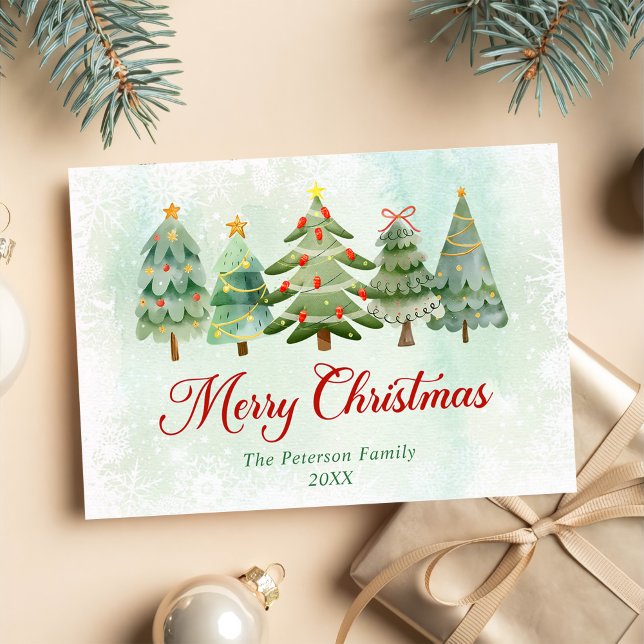 Elegant Watercolor Christmas Tree Merry Christmas Holiday Card (Creator Uploaded)