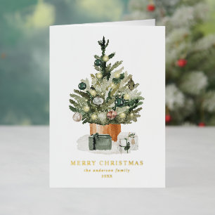 Elegant Watercolor Christmas Tree Non-Photo Foil Holiday Card