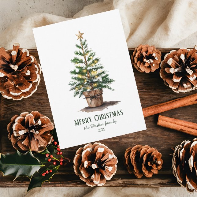 Elegant Watercolor Christmas Tree Non-Photo Holiday Card (Creator Uploaded)