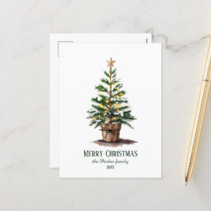 Elegant Watercolor Christmas Tree Non-Photo Holiday Postcard